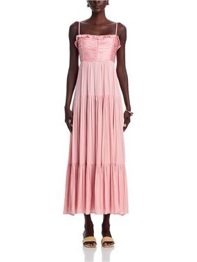 AQUA Ruffled Satin Maxi Dress